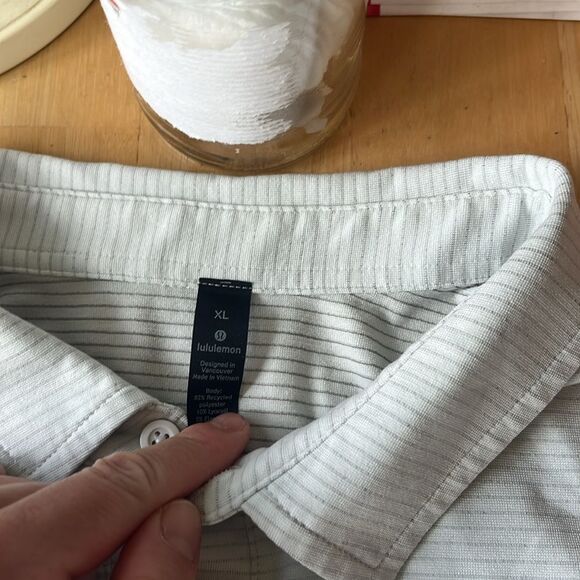 LULULEMON Striped White Grey Golf Performance Polo XL - Picture 2 of 3